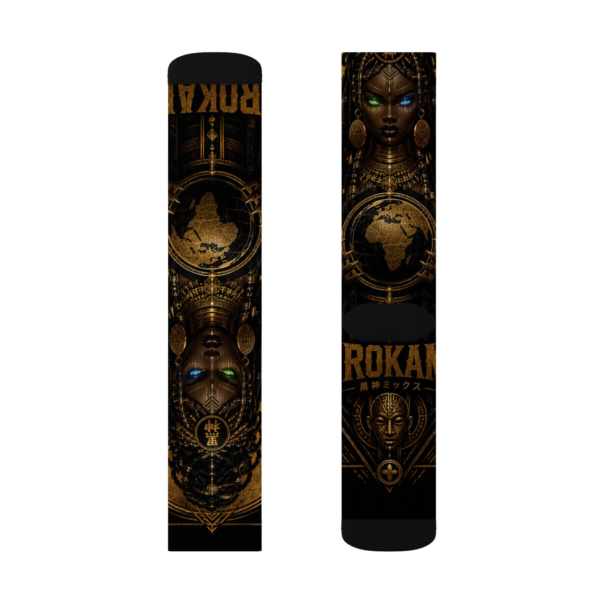 KURO GODDESS Sublimation Socks — Vintage Mechanical Art Crew Socks