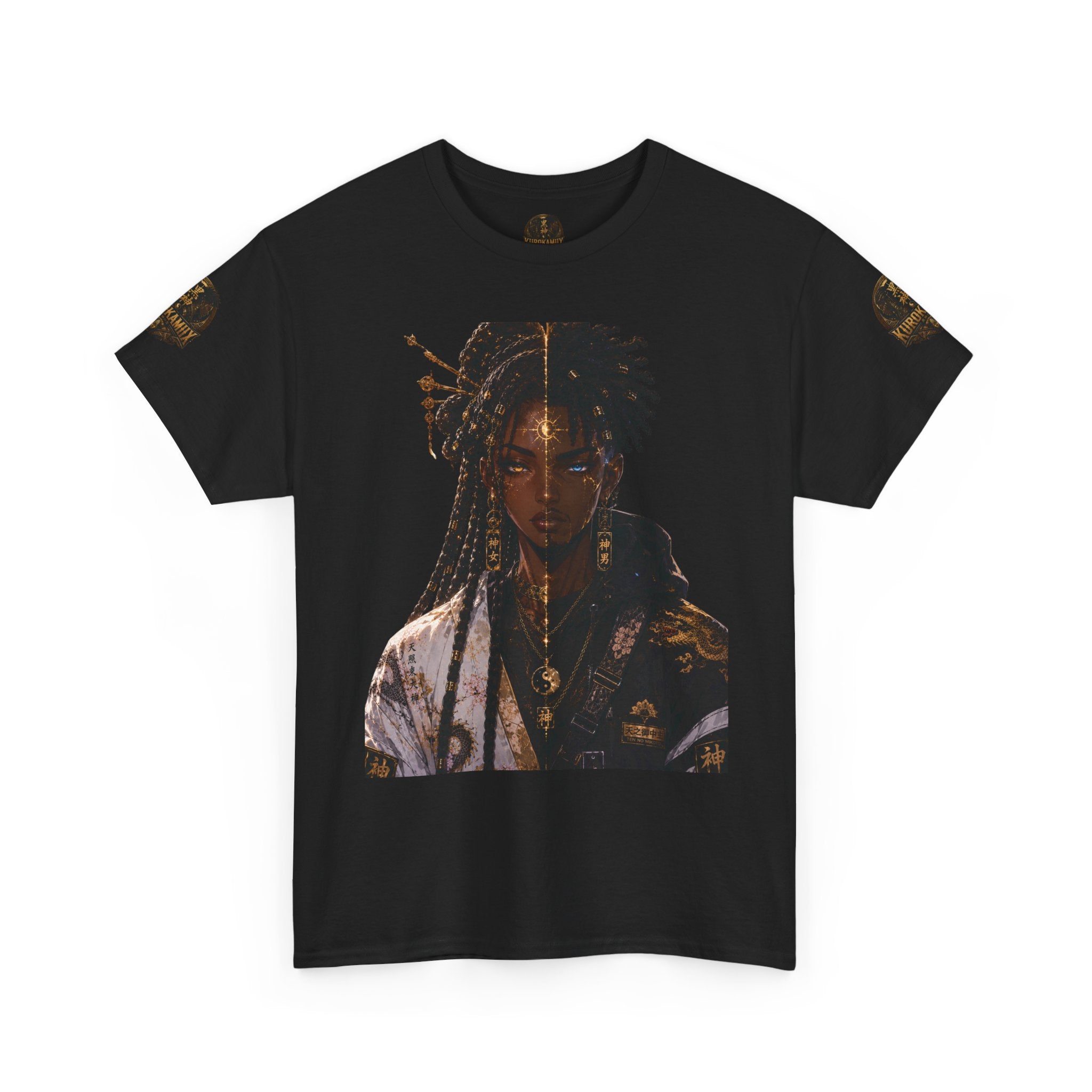 Kurokamiix Anime-Style Graphic Tee — Black Kami Portrait Shirt