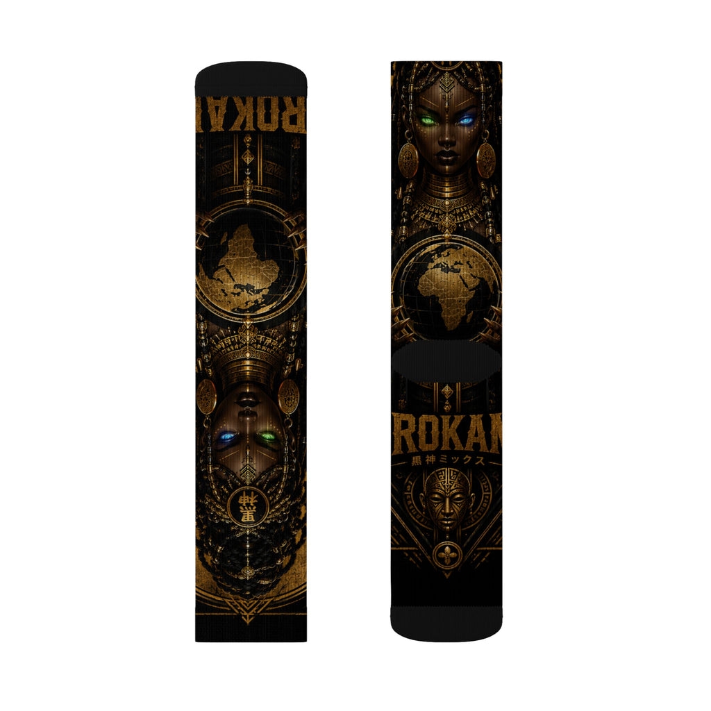 KURO GODDESS Sublimation Socks — Vintage Mechanical Art Crew Socks