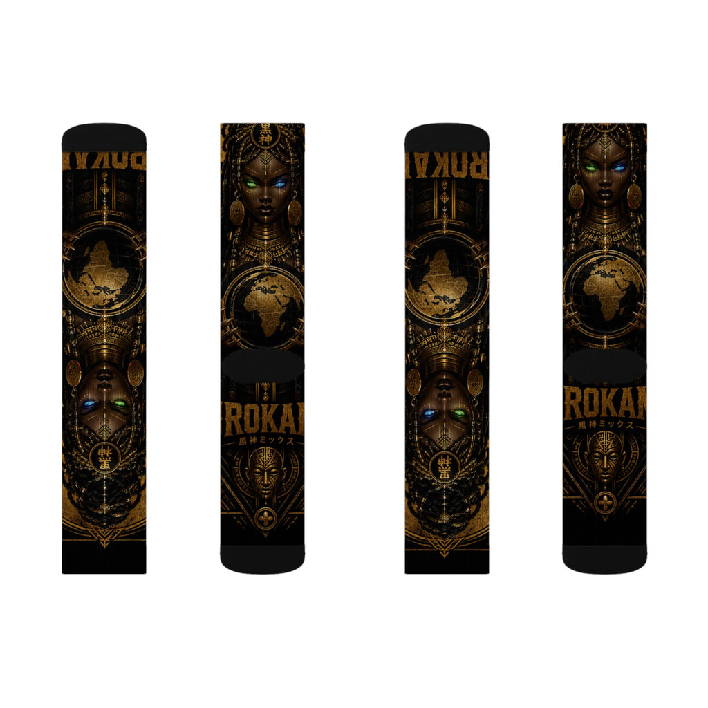 KURO GODDESS Sublimation Socks — Vintage Mechanical Art Crew Socks