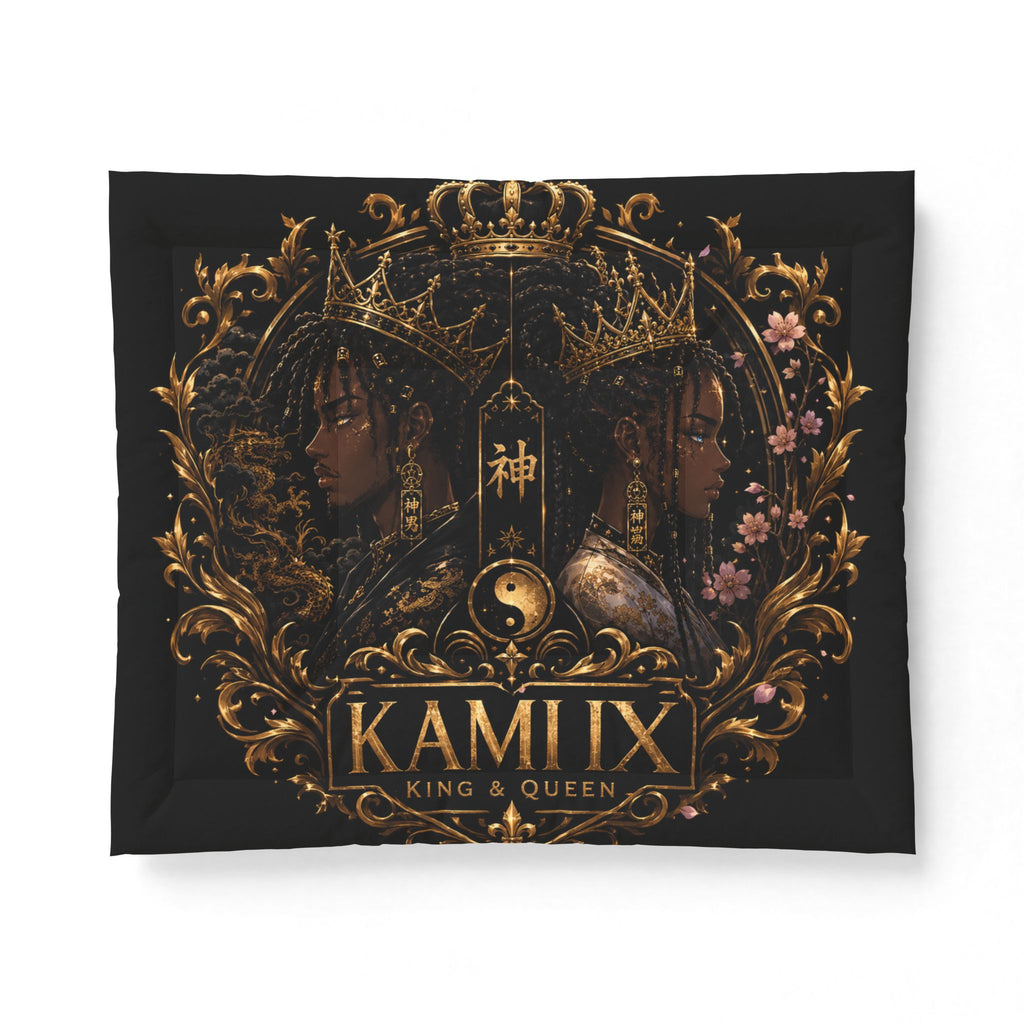 King & Queen KUROKAMIIX Cotton Comforter — Regal Black Floral Yin Yang Bedding