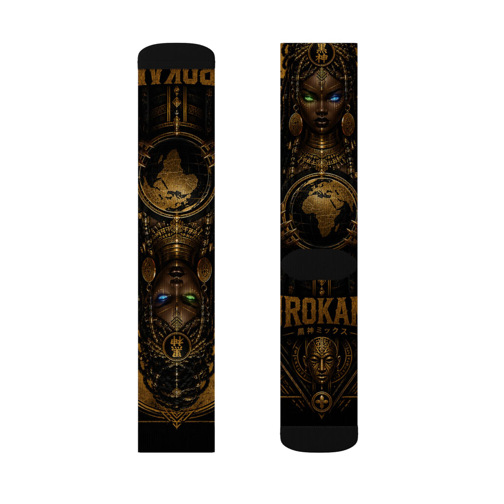 KURO GODDESS Sublimation Socks — Vintage Mechanical Art Crew Socks