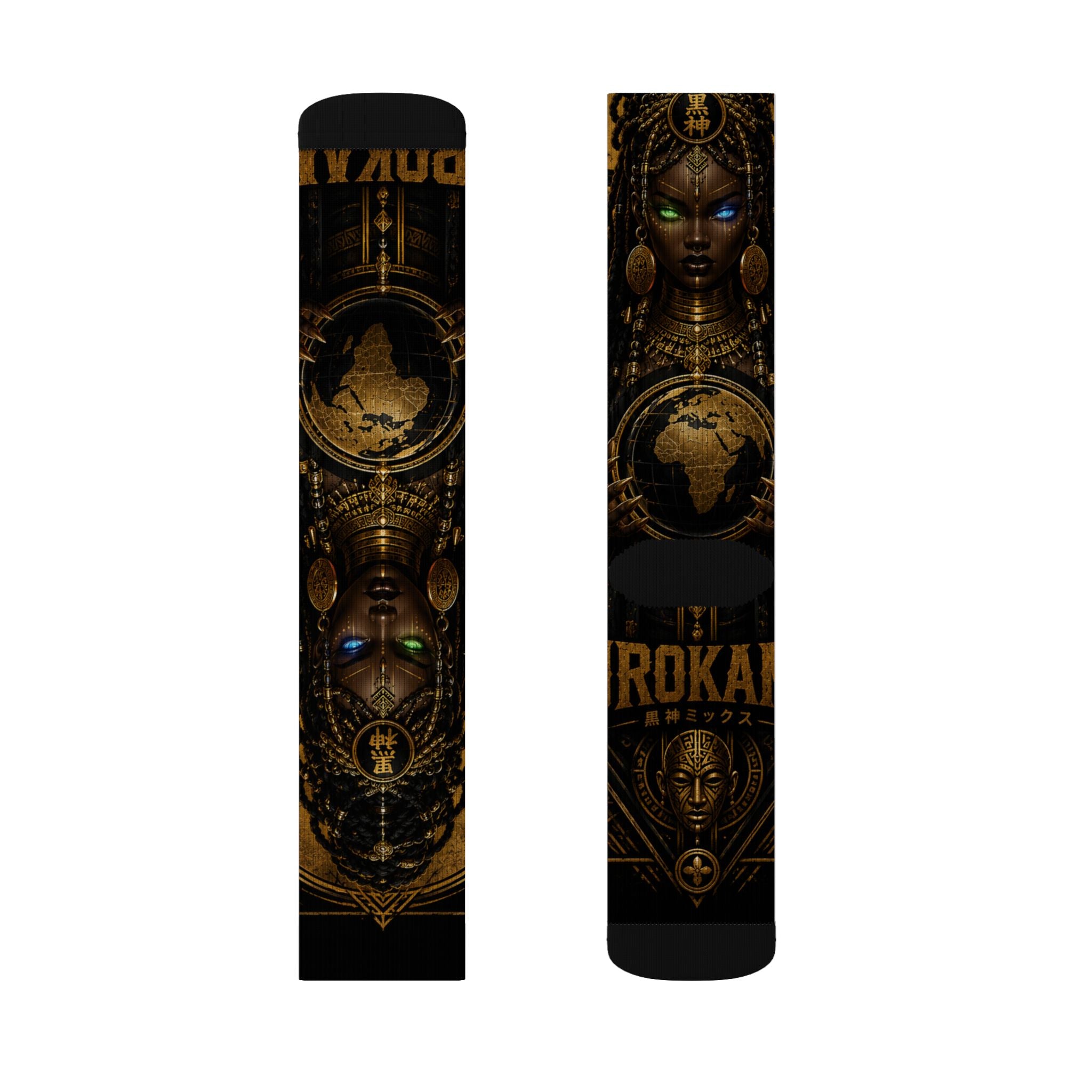 KURO GODDESS Sublimation Socks — Vintage Mechanical Art Crew Socks