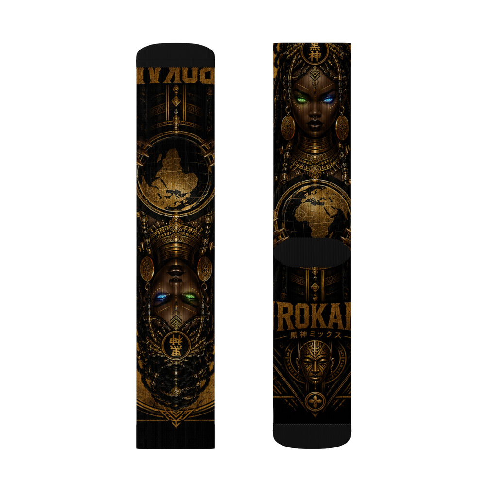 KURO GODDESS Sublimation Socks — Vintage Mechanical Art Crew Socks