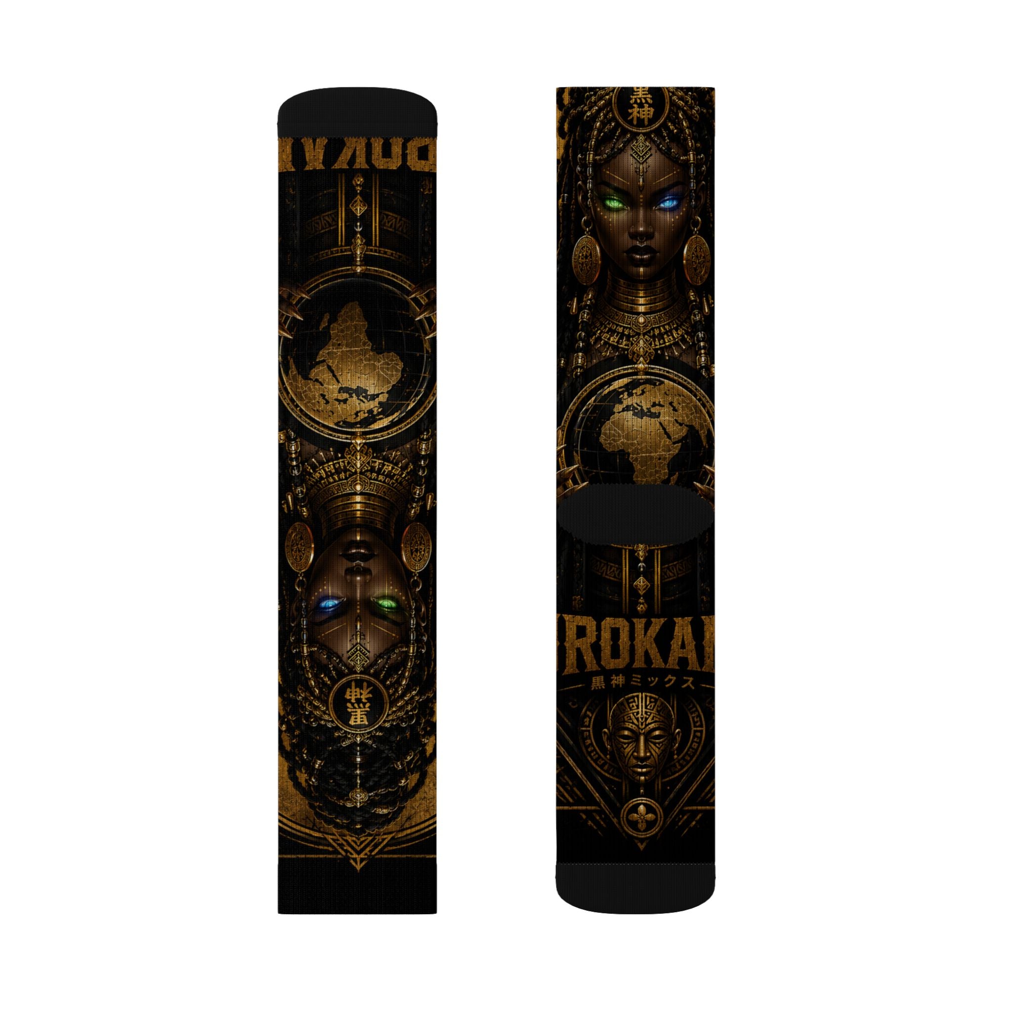 KURO GODDESS Sublimation Socks — Vintage Mechanical Art Crew Socks