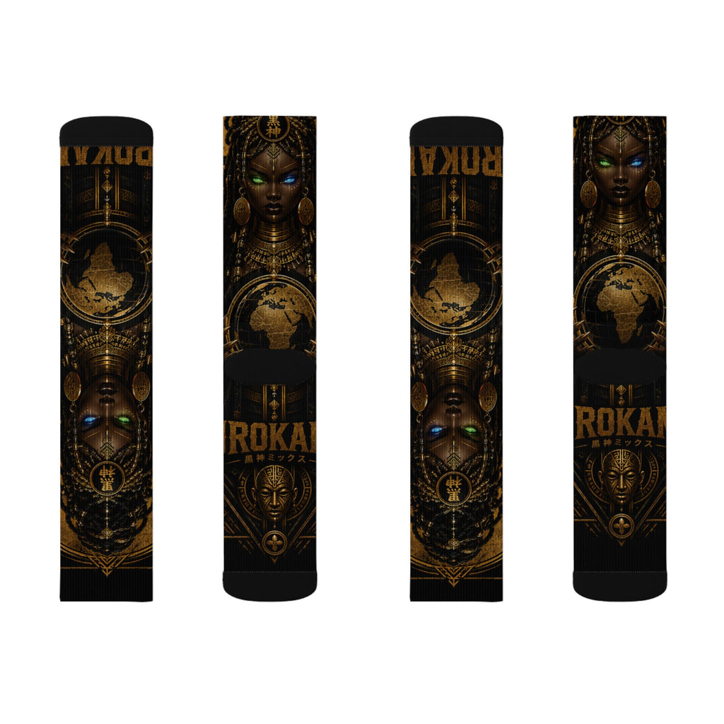KURO GODDESS Sublimation Socks — Vintage Mechanical Art Crew Socks