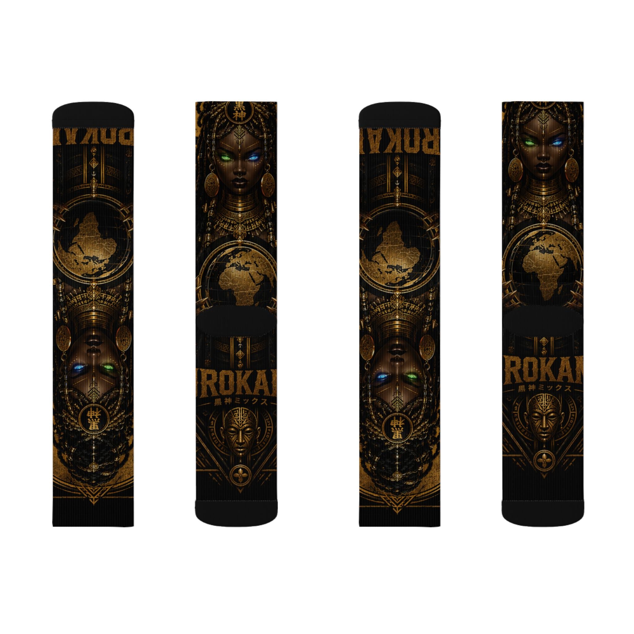KURO GODDESS Sublimation Socks — Vintage Mechanical Art Crew Socks