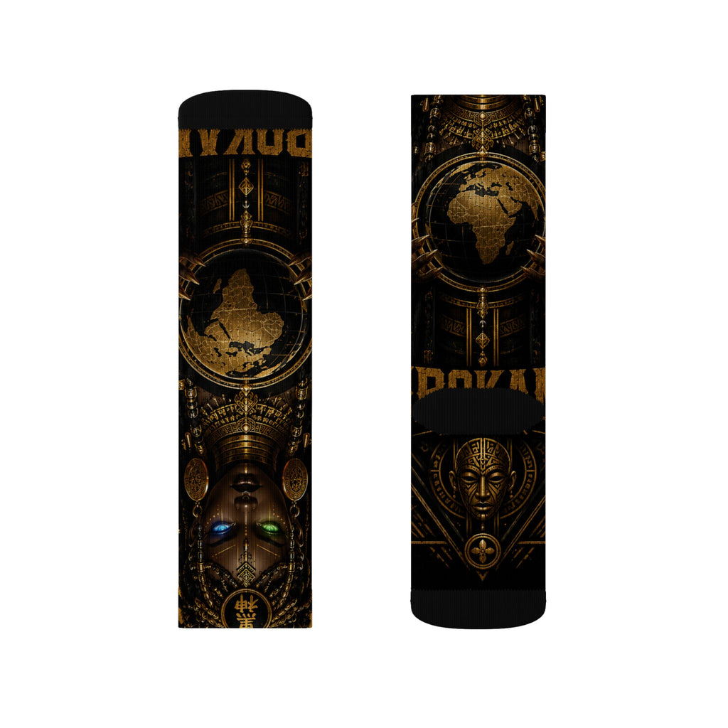 KURO GODDESS Sublimation Socks — Vintage Mechanical Art Crew Socks