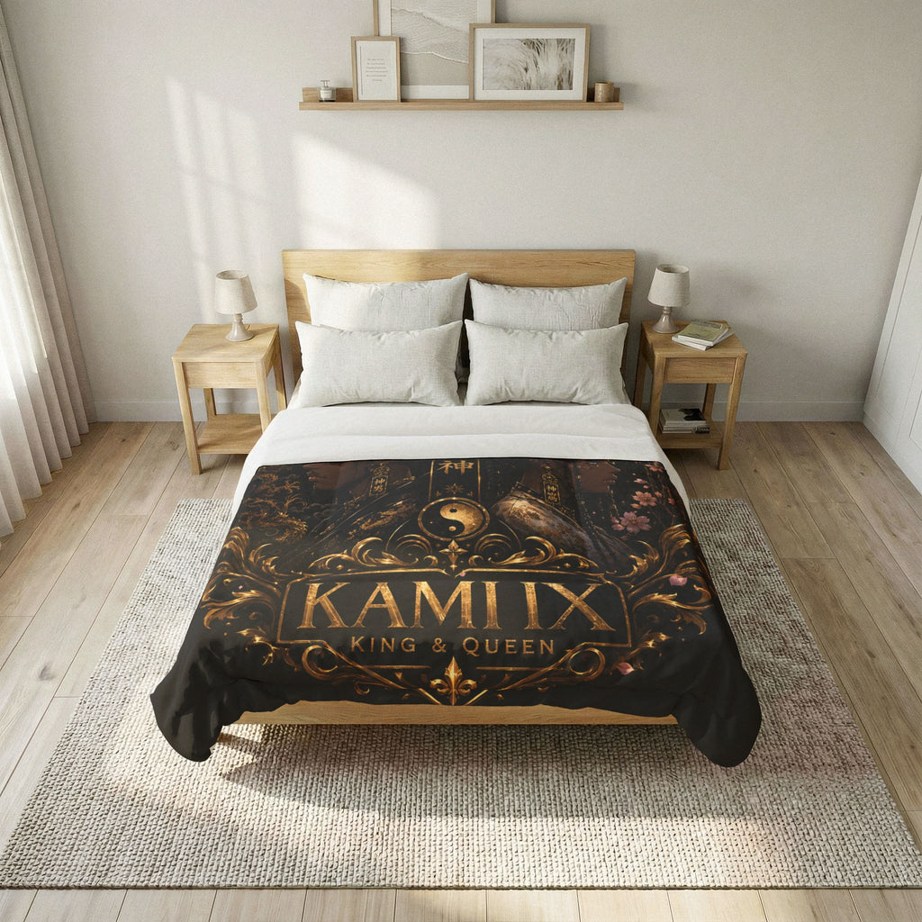 King & Queen KUROKAMIIX Cotton Comforter — Regal Black Floral Yin Yang Bedding